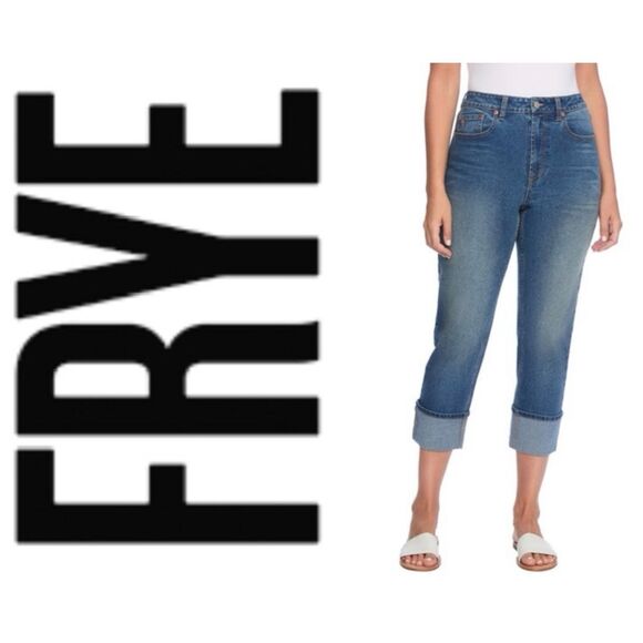 FRYE - NWT - L Sz 12 High Waist Straight-Leg Cropped Jeans in Amari Wash. - Picture 1 of 14